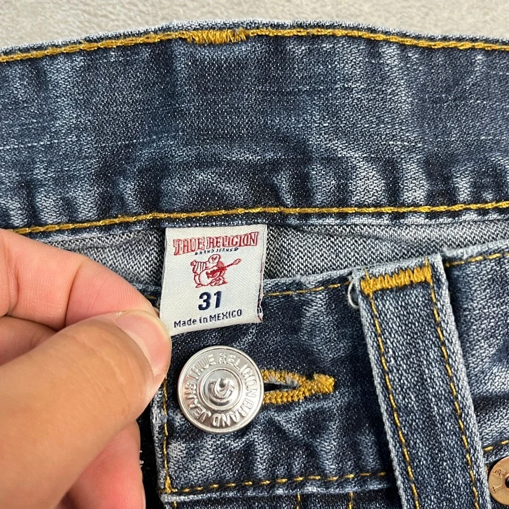 True Religion Straight Flap Pocket Blue Jeans 31x27 Faded Denim Distressed